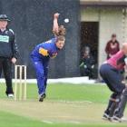 Suzie Bates (Otago) bowls to Northern Districts batsman Natalie Dodd while Kerry Tomlinson and...