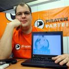 Swiss Denis Simonet, president of the Pirate Party of Switzerland, poses prior to a press...