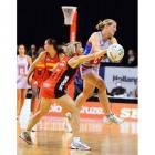 Tactix's Julie Seymour, left and Southern Steel's Wendy Telfer contest for the ball.