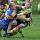 Taieri captain Charlie O'Connell in action against Green Island in May. Photo by Gerard O'Brien.