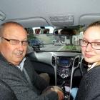 Driving instructor Jim Pine and learner Isabella Crawford take a break from the central city...