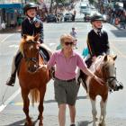 Taking part in the Ride The Rhythm street parade in Dunedin yesterday are (from left) Katelyn...