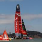 Team New Zealand sail on San Francisco bay. REUTERS/Robert Galbraith