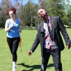 Tessa Sutcliffe (18) passes  zombie Rory Foley in a Zombie Run practice at Waimate's Knottingley...