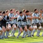 The All Blacks practise the haka at the captain's run at Carisbrook today. Credit:NZPA / Ross...