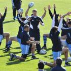 The Argentina squad trains at the University Oval in Dunedin yesterday. Photo by Craig Baxter.