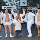 The Beefcake Boys (from left) B-Train, Mikey, Aaron, AJ, Spencer and Jimmy (front) ham it up at...