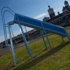 The blue slide which was one of the artist's mysterious installations. Photo by Clive Copeman