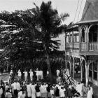 The British flag is hoisted at Apia, the capital of Samoa, after the landing of the New Zealand...