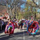 The Buckingham Belles dance to the music of the Arrow Miners Band in the Arrowtown Autumn...