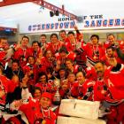 The Canterbury Red Devils celebrate their second NZIHL title win in Queenstown on Saturday night...