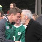 The captain of Ireland's Rugby World Cup team,  Brian O'Driscoll, shares a hongi with kaimatua...