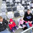 The Chisholm family  at Forsyth Barr Stadium yesterday (from left) Beth, twins Marlie and Ruby ...