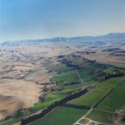 The dramatic effects of irrigation are demonstrated in this aerial photograph of the Ngapara...