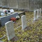 The grave (second from left), in France, of Private P. Sparrow, of the New Zealand Otago Regiment...