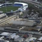 The Hillside Engineering workshops have a prominent place next to Carisbrook. Photo by Gerard O...