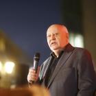 The last  president of the Soviet Union, Mikhail Gorbachev, speaks at the former Berlin Wall...