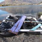The makeshift raft put together by three British tourists which had to be rescued on Lake Wanaka...