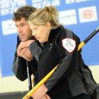 The New Zealand mixed doubles pair of Sean  and Bridget Becker examine the head in the mixed...