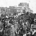 The Otago Infantry Battalion swings through the Octagon on its last march through the city on...