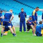 The Otago side warms up before its captain's run at Carisbrook yesterday. Photo by Craig Baxter.