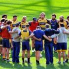 The Otago team stands in a huddle at Forsyth Barr Stadium earlier this week. Photo by Craig Baxter.