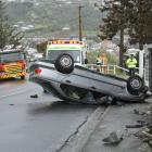 The overturned car in Easther Cres. PHOTO: CHRISTINE O'CONNOR
