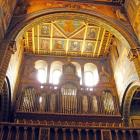 The pipe organ and ornately painted walls at St Peter's Cathedral in Pecs, Hungary. Photo:...