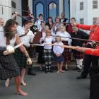 The Redcoats take on the Jacobites at Otago Boys' High School yesterday during a rehearsal of...