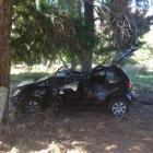 The rental car which crashed off the Glenorchy-Paradise road  yesterday afternoon. Photo by the...