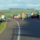 The scene on State Highway 1, near Clinton, yesterday where a female motorcyclist, from Dunedin,...