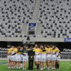 The South African team huddles during the Springboks captain's run.