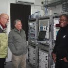 The telemetry technicians working at the Awarua tracking station, Herman Steenkamp (left) and...