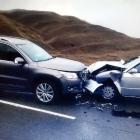 The two cars badly damaged in the Crown Range crash. Photo supplied.