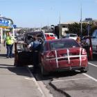 The unmarked police car involved in a nose-to-tail accident  in Oamaru yesterday. Photo by Andrew...