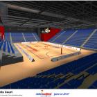 The view north from the community court retractable seating area according to concept designs for...