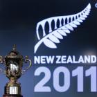 The Webb Ellis Cup on display at Eden Park in Auckland in September. Photo by NZPA