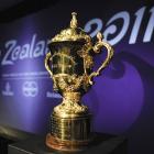 The William Webb Ellis Trophy on display at the official Rugby World Cup ticket launch in...