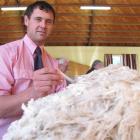 Tim Black, of Timaru, judges a merino fleece in preparation for the national Golden Fleece awards...