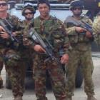 Trooper Lundon Williamson (centre) with other members of the New Zealand Defence Force serving in...