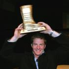 Tony Buckingham with the Golden Gumboot after winning the Fieldays' Rural Bachelor of the Year...