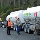 Traffic comes to a halt on the Northern Motorway yesterday morning after a crash involving a ute,...