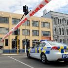 Traffic is diverted from State Highway 1 in central Dunedin following a bomb scare at the Dunedin...