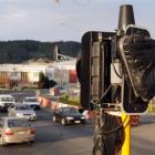 Traffic lights at the intersection of State Highway 88, Frederick St and Anzac Ave in Dunedin are...