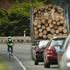 Traffic passes a cyclist on State Highway 88 near Blanket Bay yesterday afternoon. Photo by...