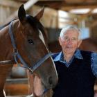 Trainer Brian Anderton, of North Taieri, stands with Blossom Festival, a 4-year-old mare about to...