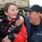 Tyryn Duncan (13) with driver Greg Inch after his ride in Special Rigs for Special Kids around...