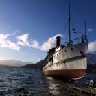 TSS Earnslaw is lowered into the Frankton Arm yesterday. Photo supplied.