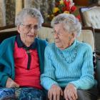 Twin sisters Elsie Fagg (left) and Cora Wright celebrate their 98th birthday in Mosgiel. Photo by...