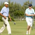 U.S. President Barack Obama plays golf with New Zealand Prime Minister John Key at Marine Corps...